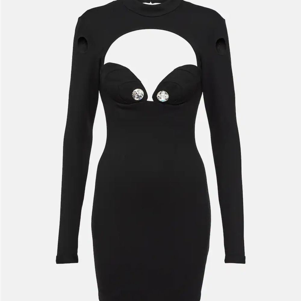 AREA NYC CRYSTAL DRESS BLACK CUT OUT MINI DRESS NWT